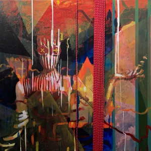 Bed Head by Michael Grills, Acrylic and Rope On Panel, 60 x 60 inches or 152cm x 152cm