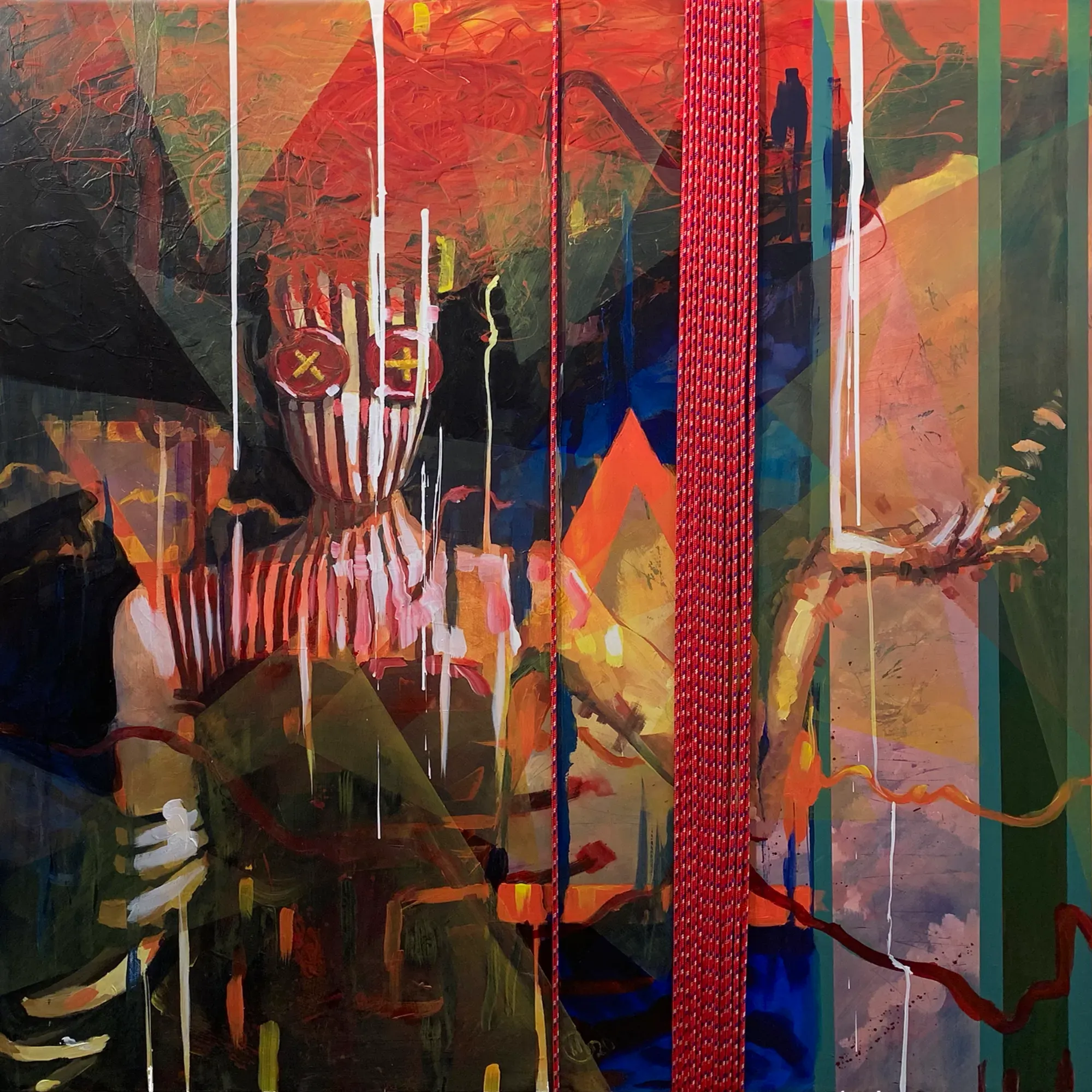 Bed Head by Michael Grills, Acrylic and Rope On Panel, 60 x 60 inches or 152cm x 152cm
