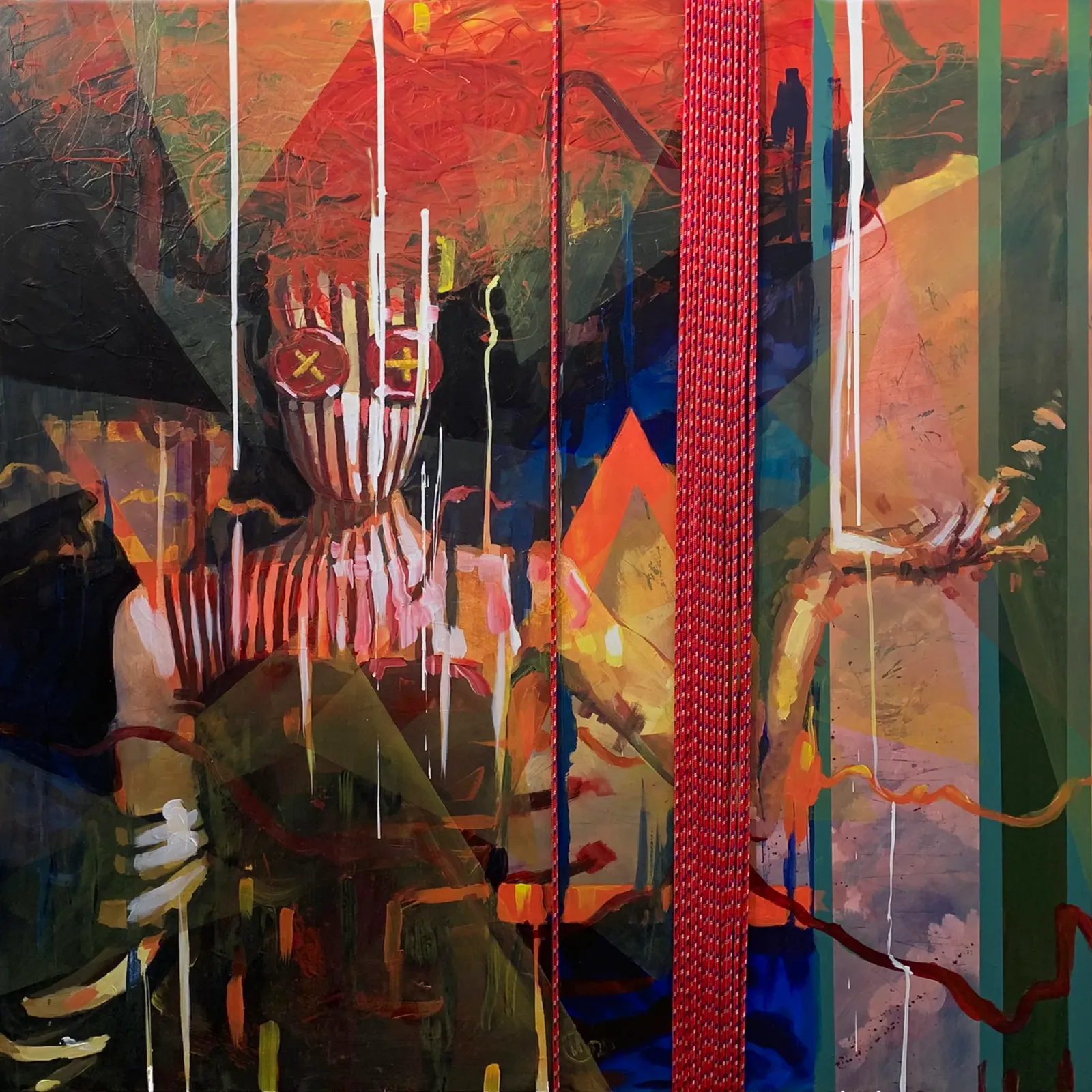 Bed Head by Michael Grills, Acrylic and Rope On Panel, 60 x 60 inches or 152cm x 152cm