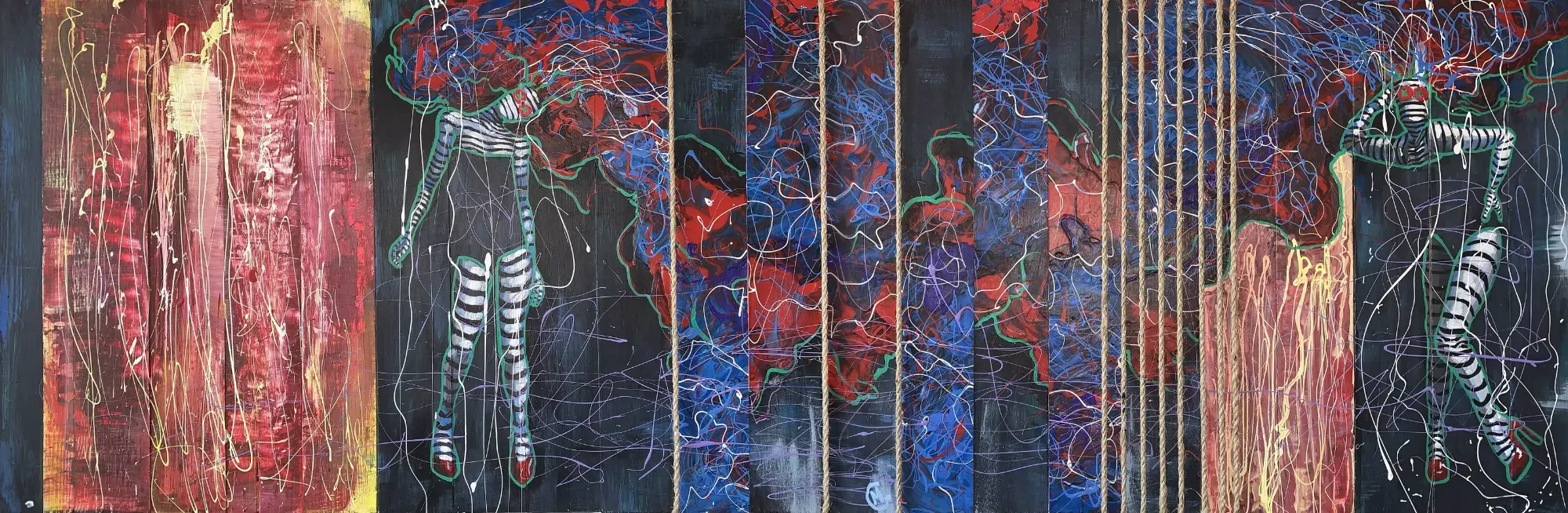 Dance Party by Michael Grills, Acrylic and Rope on Wood Panel, 72 x 12 inches or 183cm x 30cm