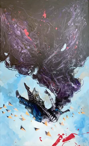 Falling Amongst Paper ButterFlies by Michael Grills, Acrylic on Canvas, 24 x 40 inches or 61cm x 102cm