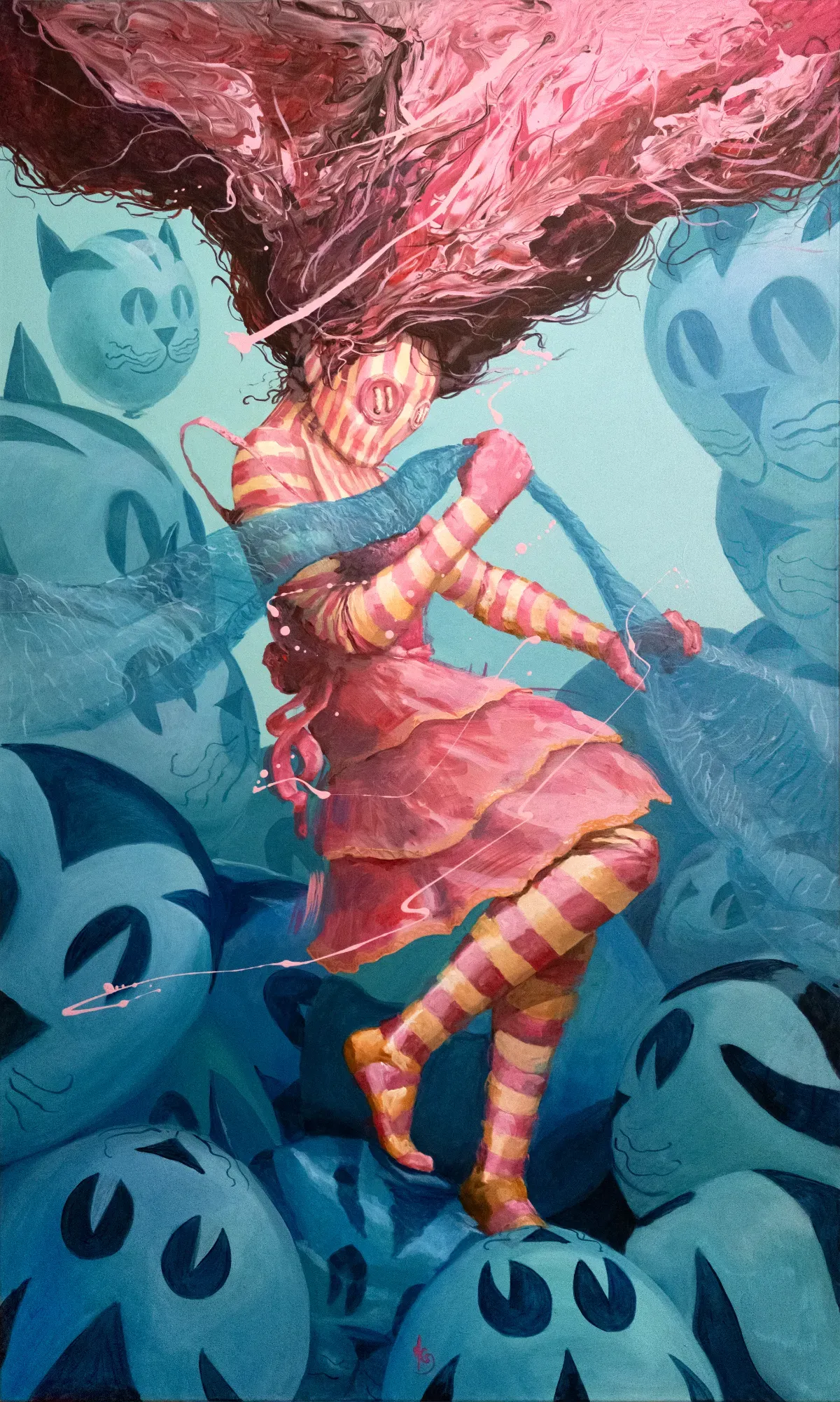 Josie and the Fat Cats by Michael Grills, Acrylic on Canvas, 36 x 60 inches or 91cm x 152cm