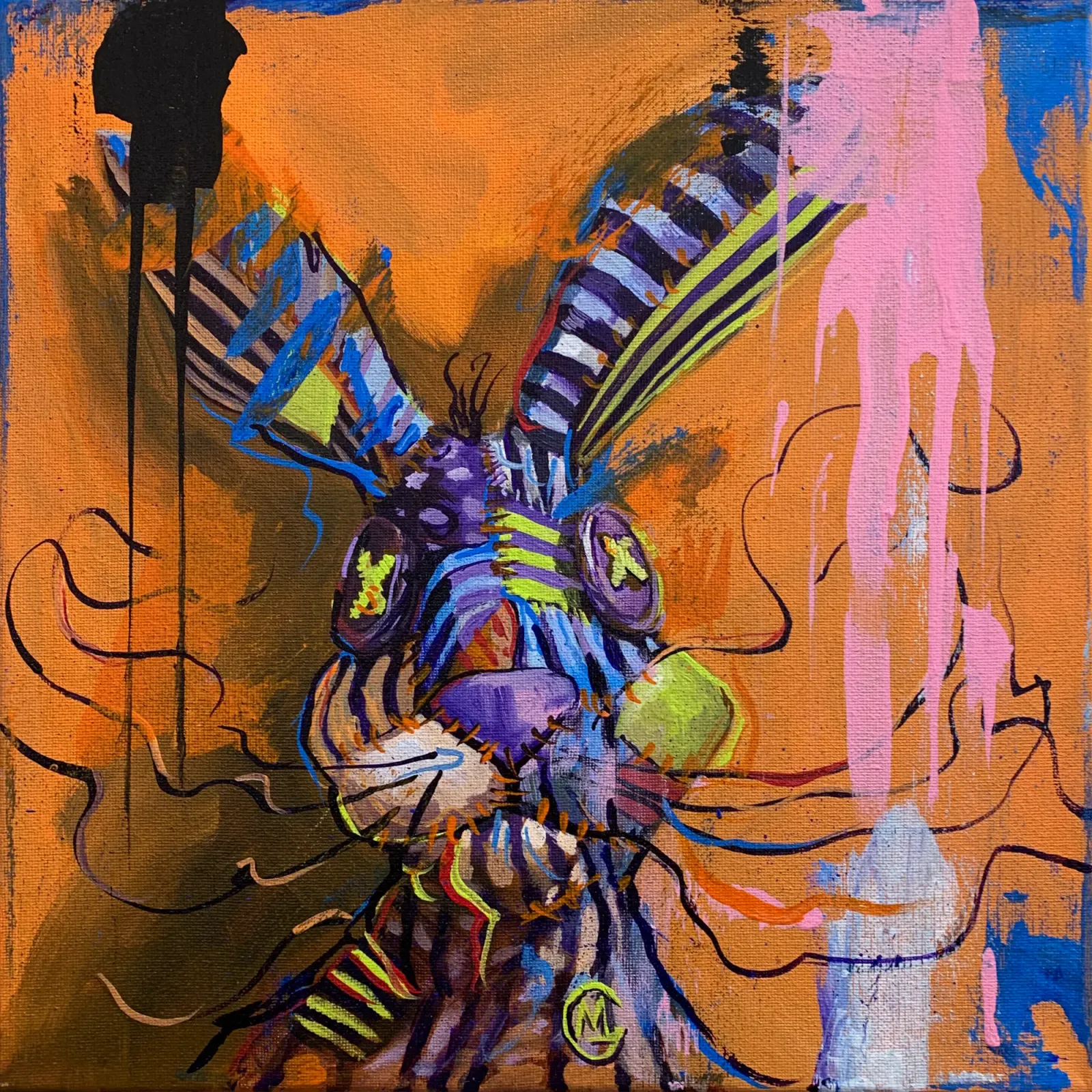 Rough Night Wabbit by Michael Grills, Acrylic on Canvas, 12 x 12 inches or 30cm x 30cm