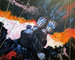 Sisters 01 by Michael Grills, Acrylic With Rope On Canvas, 48 x 36 inches or 122cm x 91cm
