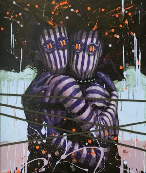 Sisters 02 by Michael Grills, Acrylic With Rope On Canvas, 24 x 32 inches or 61cm x 81cm
