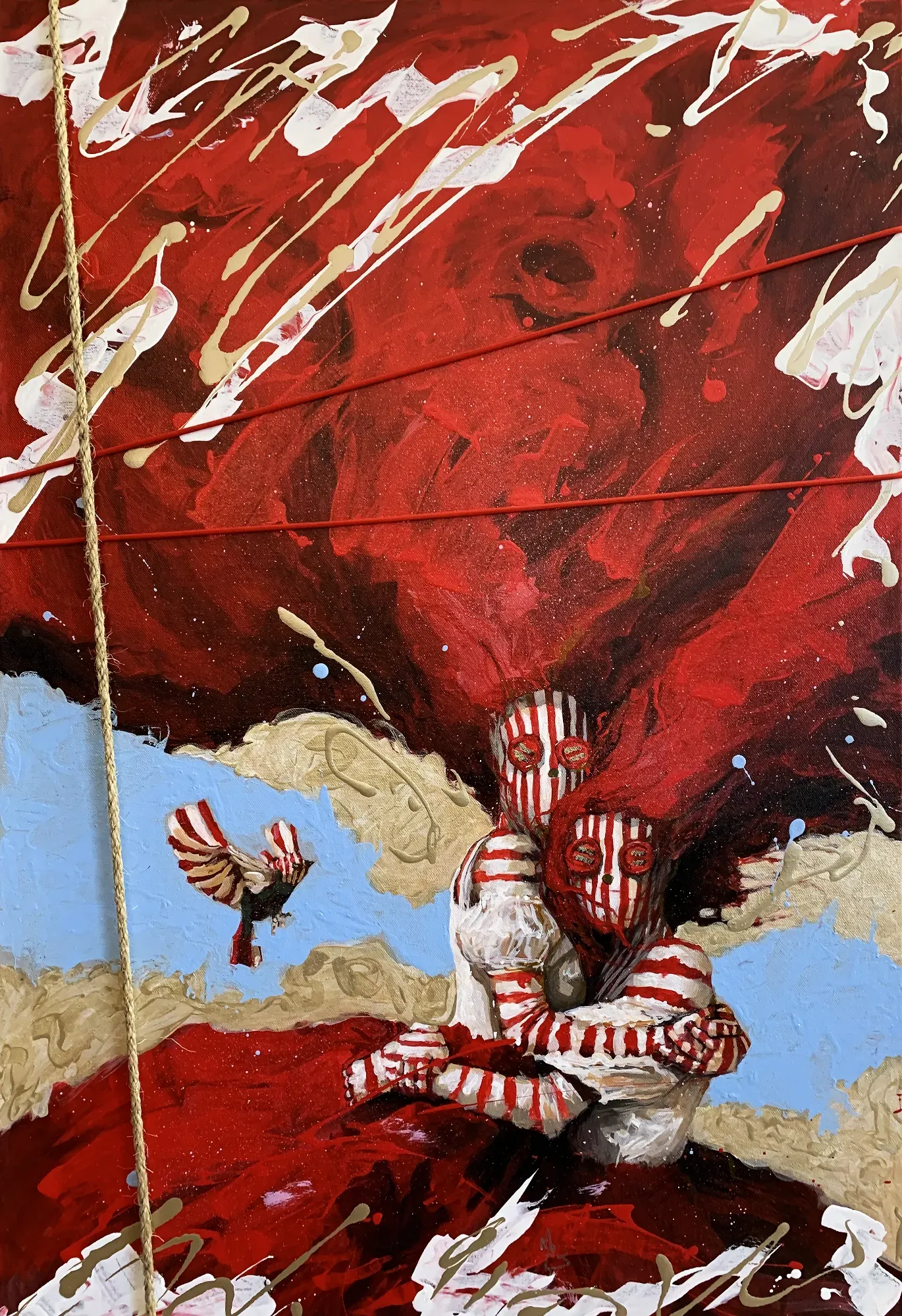 Sisters 03 by Michael Grills, Acrylic With Rope On Canvas, 24 x 36 inches or 61cm x 91cm