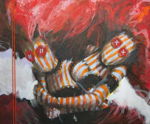 Sisters 04 by Michael Grills, Acrylic With Rope On Canvas, 20 x 24 inches or 51cm x 61cm