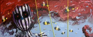 Spring Bees by Michael Grills, Acrylic, Rope and Buttons on Canvas, 40 x 16 inches or 102cm x 41cm